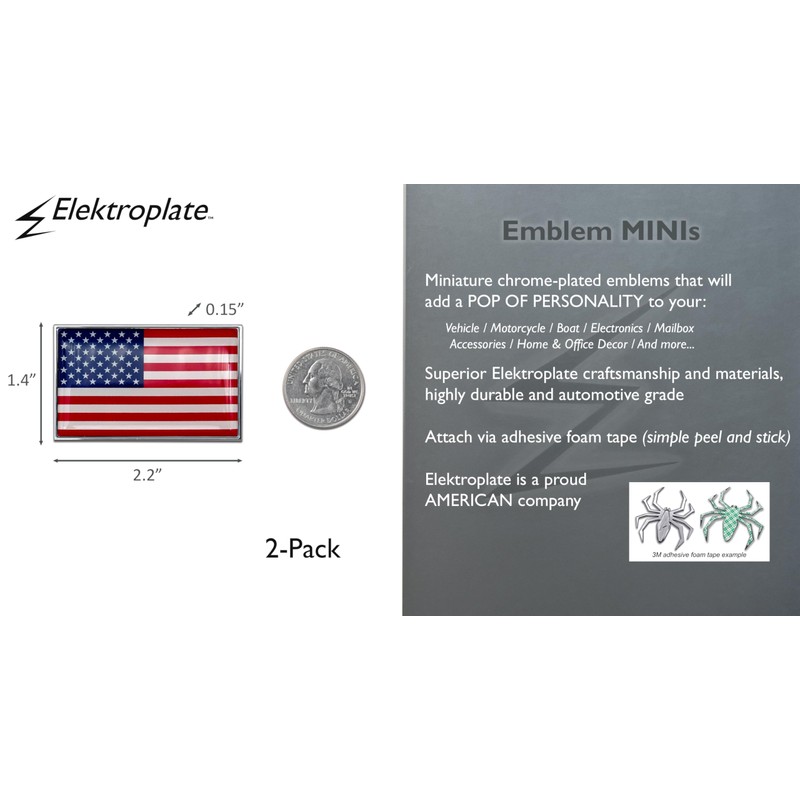 Elektroplate 2 Mini American Flag OEM Chrome Emblems for Motorcycles,