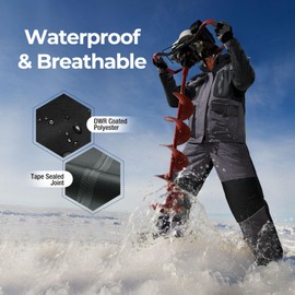 Piscifun Ice Fishing Bibs with Floating Technology, Waterproof Insulated Fishing Bibs, Black and Grey, XXL