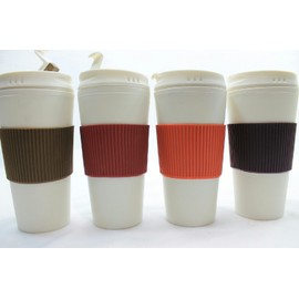 Reusable Travel Mug Hot Cold Non Slip Grip Screw Lid Flip Open Cap Prevents Leaks and Spills comes 4 in a Pack assorted colors