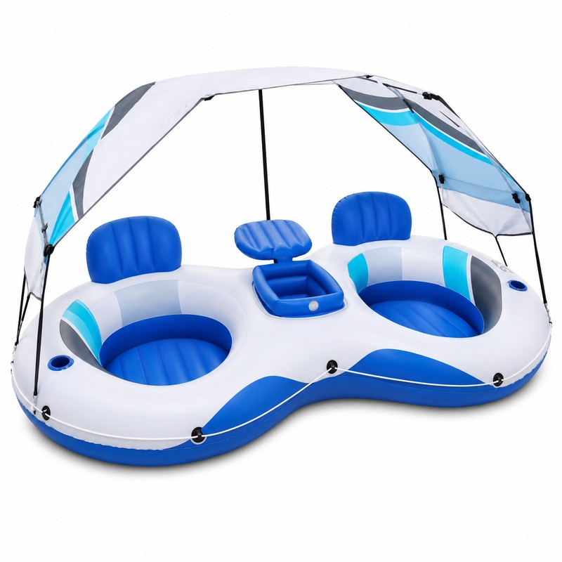 Inflatable River Tube with Canopy for Pool & Lake Lounging