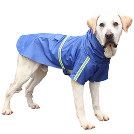 Mycutepaws Dog Raincoat, Adjustable Drawstring Dog Rain Jacket for Medium Small Dogs, Waterproof Dog Hooded Poncho with Reflective Stripe(Blue,3XL)