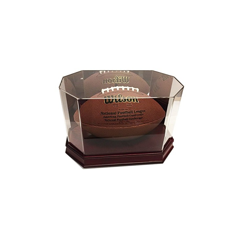 Executive Octagon Wood Base Football Display Case - Cherry