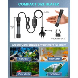 100W Fish Tank Heater, Mini Submersible Digital Aquarium Heater with Thermometer, External Temperature Controller, 50-70Liter Turtle Tank Heater for Betta Fish, Frogs,Newts,Turtles