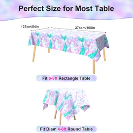 Xinvery Mermaid Tablecloth, Purple Mermaid Party Tablecloth, Rectangular, Plastic, Mermaid Theme, Birthday Party Decoration for Children, Girls, Boys, 137 x 274 cm