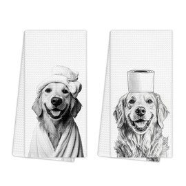 EGBTL Funny Golden Retriever Bathroom Hand Towels Set of 2, Golden Retriever Lover Gifts Hand Towels for Bathroom Washroom Spa Gym Decor, Dog Lover Gifts, 16x24 Inches