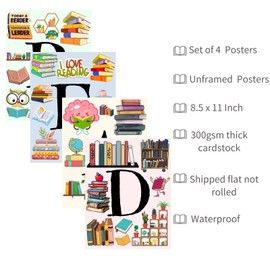 WINDVALE 4 Colorful Reading Posters | Reading Corner Decor for Classroom | Reading Bulletin Board Sets For Library Reading Nook Decor | Elementary Classroom Must Haves (Read_4)