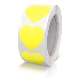 UKKQES Yellow Heart Shaped Stickers, 2.5CM Cute Decorative Love Labels for Valentine’s Day, Envelopes, Award Charts, Crafting, Scrapbooking, 500 Labels Per Roll