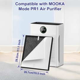 PR1 Replacement Filter Compatible with Mooka Mode PR1 Air Puri-Fier, 2 Pack H13 True HEPA Activated Carbon Filters, 6 Pack Washable Pre-Filter