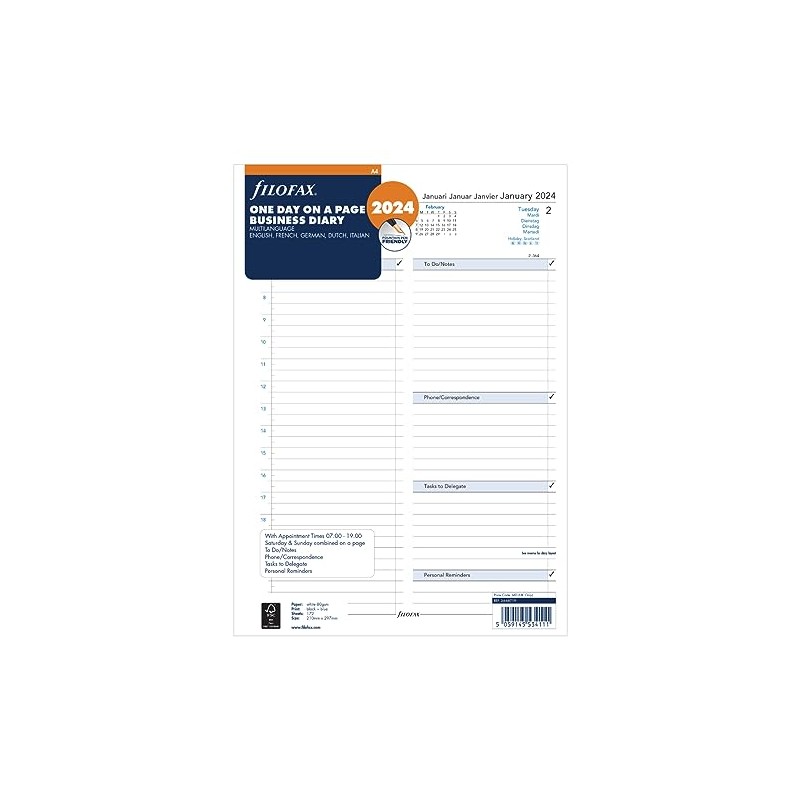 Filofax A4 day per page 5 language appointments diary -