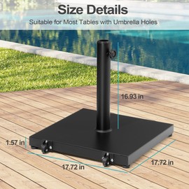 VredHom Patio Umbrella Base 40lbs Outdoor Umbrella Stand with Wheels, Heavy Duty Square Concrete Stand Market Umbrella, Black