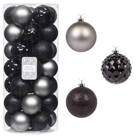 Every Day is Christmas Ornaments, Shatterproof Christmas Tree Ornament Set, Christmas Balls Decoration 35 Count (2.75"/70mm, Black Grey)