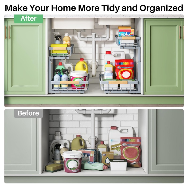 Pull out Cabinet Organizer, 1 Pack Under Sink Organizer, Slide
