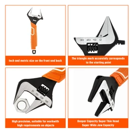 VANQUISH 8 Inch Adjustable Wrench, 1-1/2” Wide Jaw Opening Plumbing Wrench, CR-V Steel, SAE and Metric Scale Marked, With Comfort Grip Handle and Hanging Hole (3152)