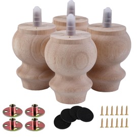 Txcucc 3 Inch Wooden Unfinished Bun Feet for Dresser Legs Couch Sofa Cabinet Ottoman DIY Replacement Wood Furniture Legs Set of 4 M8 Bolt Screw in (3”)