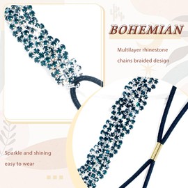 Women's Rhinestone Headbands Sparkly Elestic Hairband Vintage Metal Headbands Sparkly Elegant Party Daily Head Chain (Green, M)
