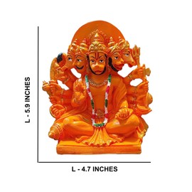 Zig Zag Lord Panchmukhi Hanuman ji Murti/Statue Orange Sankat Mochan Polyresin Idol for Pooja Temple/Home Decor Car Office (Size - 6 Inches)