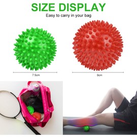 URAQT Fascia Ball, Set of 2 Small Hedgehog Balls, Hard, Fascia Massage Ball with Nubs, Massage Balls for Treating Muscle Tension, Hedgehog Balls, Massage Ball for Feet, Back, Neck, Hands (Green + Red)