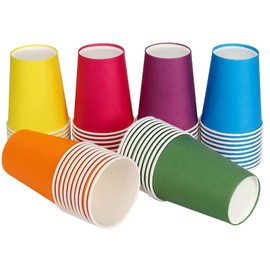PALUDO Pack of 60 Colourful Paper Cups, 250 ml Multicoloured Party Cups, Disposable Cups Biodegradable for Party Supplies, Wedding, Party, Coffee, Tea, Hot and Cold Drinks