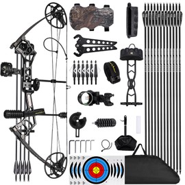 Lanneret Compound Bow and Archery Sets - Right Hand Archery Compound Bows 0-70 lbs Draw Weight Adjustable for Adults and Beginners，25"-31" Draw Length，up to IBO 320 fps，Archery Hunting Bow Set，Black