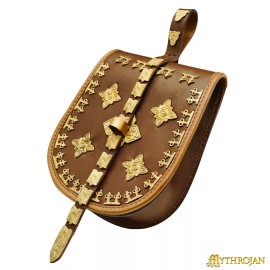 Mythrojan Medieval Leather Belt Bag with Solid Brass Decorations LARP  Cosplay Birka Bag