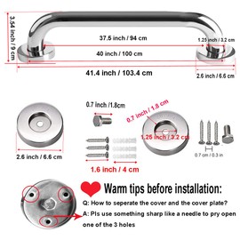 2 Pack 40 Inch Shower Grab Bar, iMomwee SUS304 Stainless Steel Bathroom Grab Bar Handle, Bathroom Shower Balance Bar,Safety Hand Rail Support,Handicap Elderly Senior Assist Bath Handle(1.25" Diameter)
