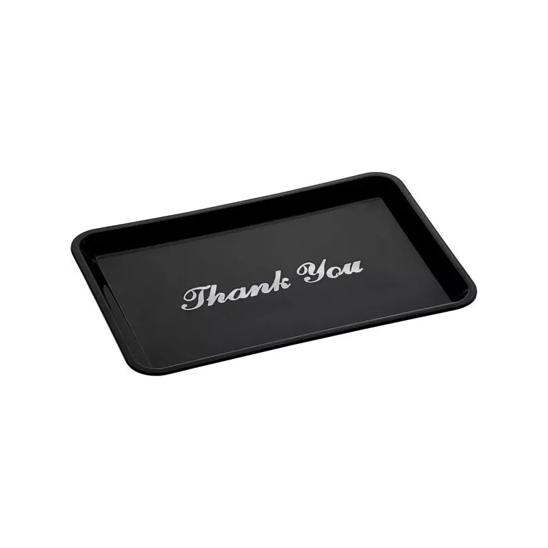 Choice BLACK RESTAURANT BILL/CHECK TIP TRAY WITH "THANK YOU" SILVER