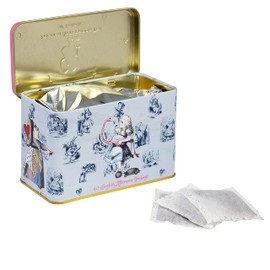 New English Teas Alice in Wonderland Tea Caddy in Pink with 40 English Afternoon Tea Bags, Mad Hatter Tea Party Decorations
