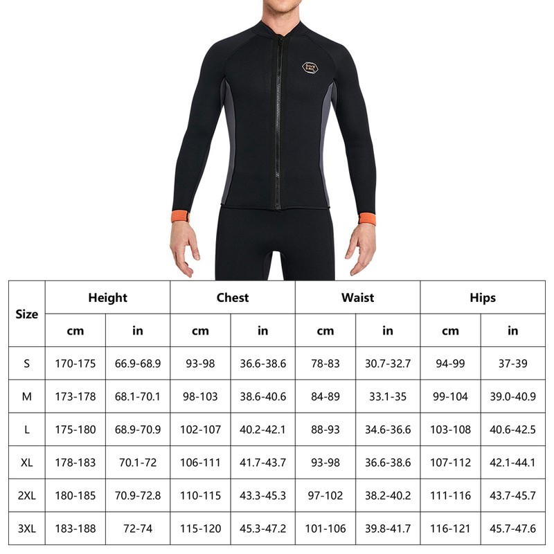 Men 3mm Neoprene Long Sleeve Wetsuit Top Warm Front Zipper