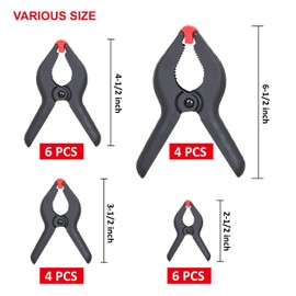 FASTPRO 20-PACK 4-Size Nylon Plastic Spring Clamps with String Bag Organizer, Included 6-1/2in., 4-1/2in., 3-1/2in.and 2-1/2in.