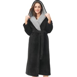 DAVID ARCHY Womens Robe with Hood Super Warm Winter Plush Fleece Soft Robes for Women Fluffy Full Length