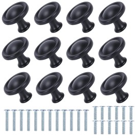 KJLEEN Pack of 12 Furniture Knobs, Black Matt Cabinet Knobs, Drawer Knobs, Chest of Drawers Handles, Cabinet Handles, Furniture Knobs, Door Handles for Kitchen, Cupboard, Drawer, Door, Furniture