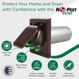 NO-PEST VENT, Exclusive Dual Door Dryer Vent Cover Outdoor 4 inch or Bathroom fan, Made in USA w Highest UV Resistant Plastic in any Outdoor Vent Cover (Brown, 4 inch W/O Duct Tube)
