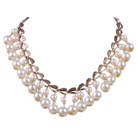 Alilang Faux Pearls Pendant Hearts and Baubles Rhinestone Elegant Drop Necklace