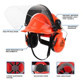 UM ULTRAMAXX 6-in-1 Chainsaw Helmet with Polycarbonate Clear Visor and Ear Muffs, Forestry Safety Hard Hat Kits, ANSI Z89.1 Approved Certified Arborist Helmet, Orange