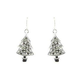 Christmas Tree Silvertone Bling Dangle Earrings Shining Bright with Brillance Cute Holiday Stocking Stuffer Gifts