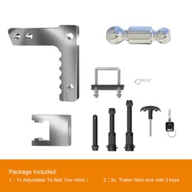 IBESTWOLF Adjustable Trailer Hitch, 6 Inch Drop & Rise Hitch Fits 2 Inch Receiver, 8000-12500 LBS Dual Ball Heavy Duty Aluminum Tow Hitch with Lock Down Hitch Tightener & Locking Hitch Pins