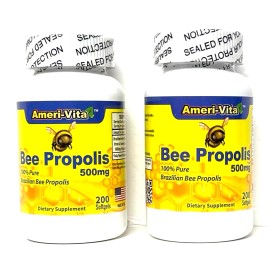 Ameri-Vita Bee Propolis 100% Pure Bee Propolis 500 mg Brazilian 2x200 Softgels Made in USA