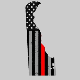 OwnTheAvenue Delaware DE State Outline Red Colors Support Fire Fighters Vinyl Sticker 4"