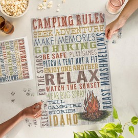 Lantern Press 1000 Piece Jigsaw Puzzle, Idaho, Camping Rules, Rustic Typography