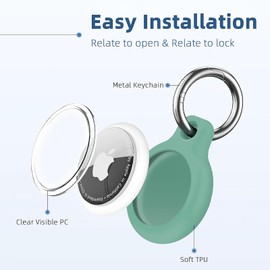 YOKRWO Holder 4-Pack Waterproof TPU Shell Protective Case, Full Coverage Anti-Scratch for Airtags Key Chain for Apple for Air Tags with All Metal Keychain Ring Clip (Black/Blue/Grey/Green)