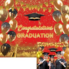 DASHAN Graduation Backdrop Red and Gold Congratulations Bachelor Cap Congrats Grad Class of 2024 Photography Background 10x8ft Graduation Prom Party Decorations Banner Photo Booth Props
