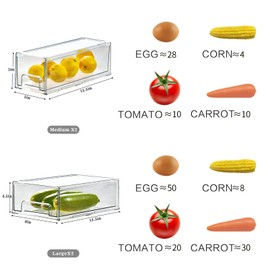 Eanpet Set of 4 Fridge Drawer Organizers and Storage Clear Pull Out Drawers for Vegetable Fruit Container for Refrigerator organizer Bins with Handle Stackable Produce Saver Pantry Organization