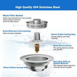 Yonisun Upgraded 3 in 1 Kitchen Sink Drain Strainer,Anti-Clogging Sink Food Catcher Basket, Stainless Steel Pop-Up Kitchen Sink Stopper for US Standard 3-1/2 inch Kitchen Sink (Silver-1Pack)