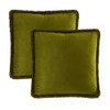 JUSPURBET Pack of 2 Olive Green Decorative Fringe Velvet Throw