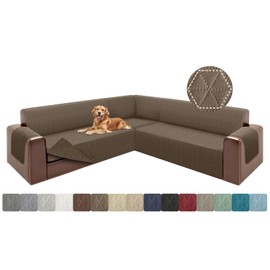 ALIECOM Corner Sectional Couch Covers L Shape Sofa Covers Washable Reversible Couch Cover for Sectional Slipcover U Shape Pet Dogs Furniture Protector with Elastic Straps (Light Brown, Large)