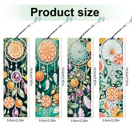 4-Pack DIY Diamond Painting Bookmarks – Floral & Dreamcatcher 5D Beaded Designs with Tassels, Rhinestone Leather Craft Kit for Adults & Beginners