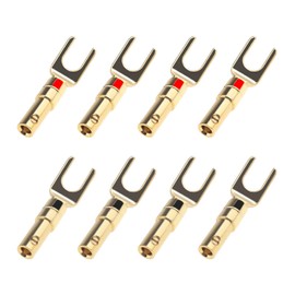 ECSiNG 8Pcs U Fork Y Spade Speaker Connectors 4mm Copper Gold Plated Banana Plug Screw Lock Red & Black for Wire Adapter Signal Transmission