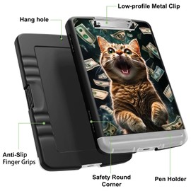 GYSYZJDH Clipboard with Storage, Heavy-Duty Side-Opening Folder with Pen Holder, Durable Plastic Nursing Clipboard for Nurses, Teachers, and Sales, Excited Cat