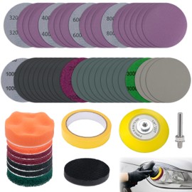 ecocstm 53 PCS Car Headlight Restoration Kit, 3 Inch Drill Sanding Disc with 1/4 Inch Shank Backing, Loop and Hook Sanding Paper, Scouring Pads, Polishing Sponge, Soft Interface Pad, Masking Tape