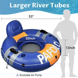 River Tubes for Floating Heavy Duty, Pool Float Adult, 53" Inflatable Float Tube for Beach Lake Rafting, River Floats with Mesh Bottom